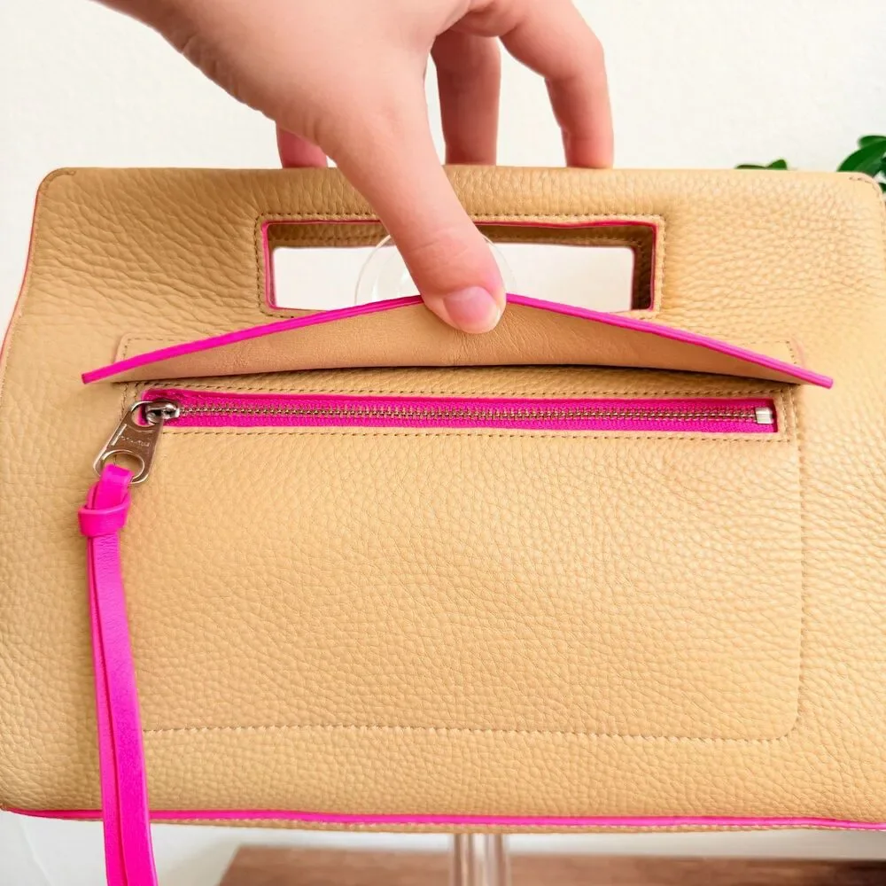 Coach Bleecker F51635 Pocket In Edgepaint Camel Pink Ruby Leather Clutch Bag